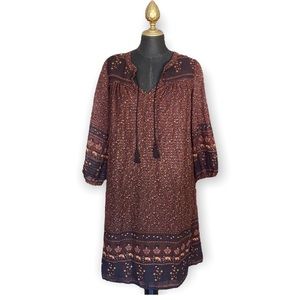 Pink Chicken NY Brown Floral 3/4 Sleeve Dress Size XS